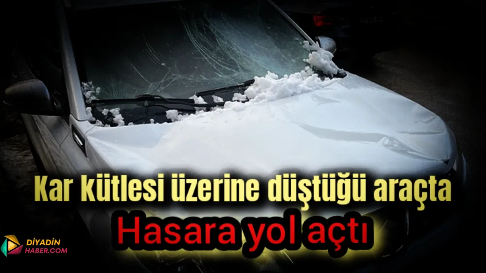 KAR KÜTLESİ ÜZERİNE DÜŞTÜĞÜ ARAÇTA HASARA YOL AÇTI.