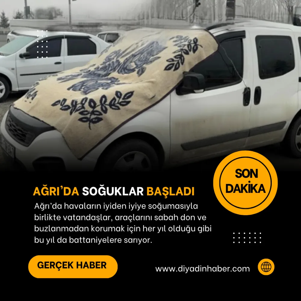 Ağrı’da Soğuklar Kendini Hissettirdi, Araçlar Battaniyeyle Isınıyor.