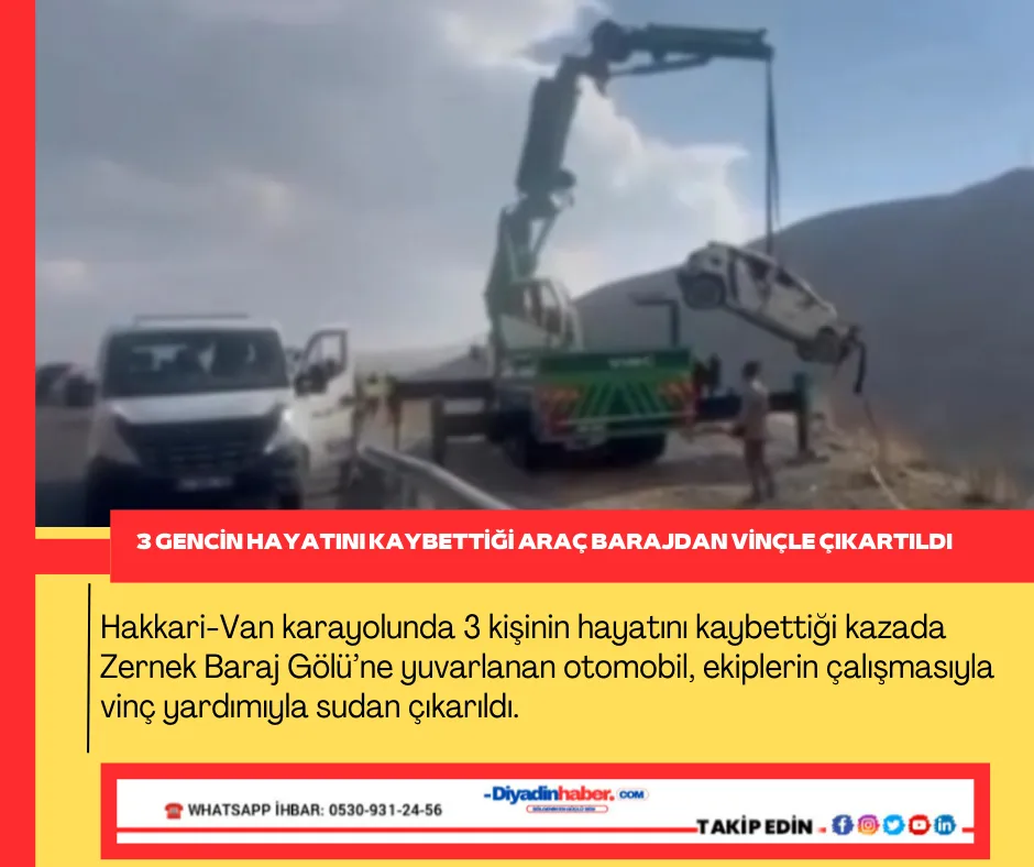 3 Gencin Hayatını Kaybettiği Araç Barajdan Vinçle Çıkartıldı.